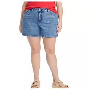 Ava & Viv Hi-Rise Midi Jeans Shorts, Medium Wash, Plus Size 22, Cotton Spandex